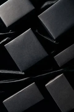 Flat lay blank boxes black Stock Photos