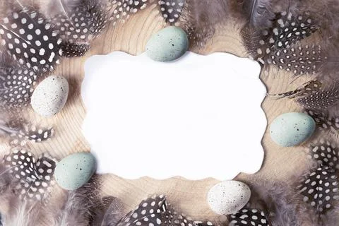 Flat lay blank greeting card mock up scene easter with chocolate eggs on a Stock Photos