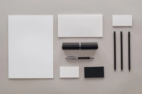 Flat lay blank white papers Stock Photos
