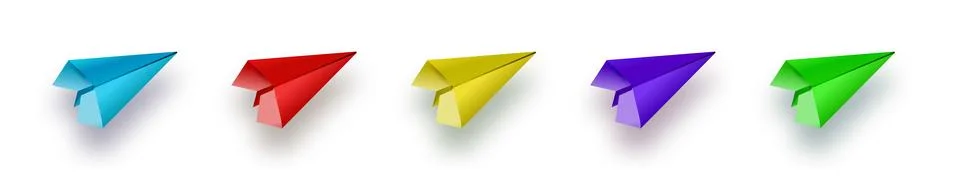Flat lay of blue paper plane and blank paper on pastel white color background. Stock Illustration