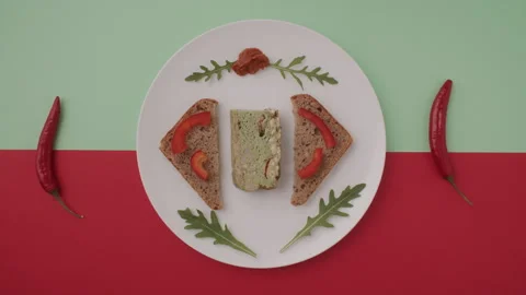 Flat Lay Bread Slice Hot Pepper Stop Motion Stock Footage 255678898