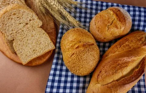 Flat lay breads and toast Stock Photos