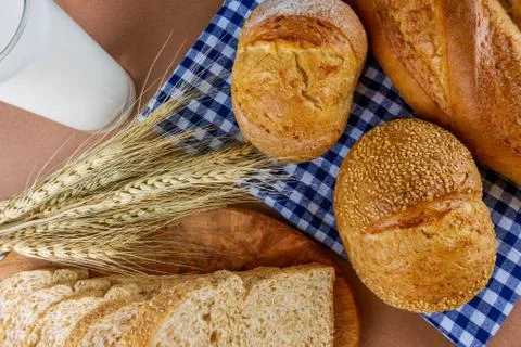 Flat lay breads and toast Stock Photos