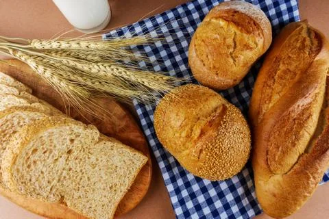 Flat lay breads and toast Stock Photos