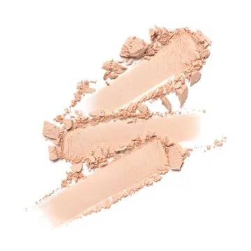 Flat lay of brush stroke. Broken nude eyeshadow foundation as sample of cosme Stock Photos