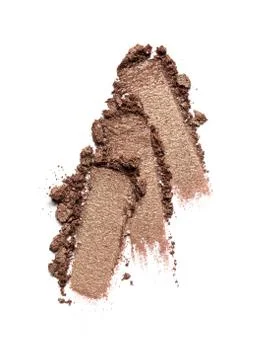 Flat lay of brush stroke. Broken shyny eyeshadow as sample of cosmetic produc Stock Photos