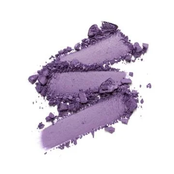 Flat lay of brush stroke. Broken bright eyeshadow as sample of cosmetic produ Stock Photos