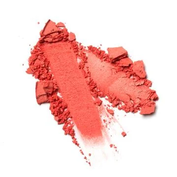 Flat lay of brush stroke. Broken bright eyeshadow as sample of cosmetic produ Stock Photos