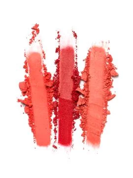 Flat lay of brush stroke. Broken bright eyeshadow as sample of cosmetic produ Stock Photos