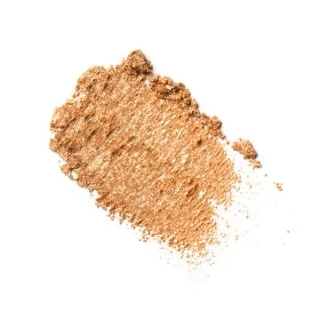 Flat lay of brush stroke. Broken shiny beige eyeshadow as sample of cosmetic  Stock Photos