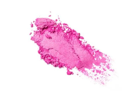 Flat lay of brush stroke. Broken bright blusher or eyeshadow as sample of cos Stock Photos
