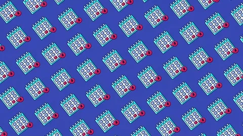 Flat lay calender with red mark as save the date icon wallpaper Stock Footage 308061661