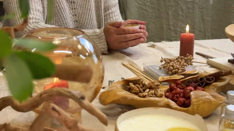 Flat Lay of Candle Making Materials on Linen Tablecloth with Ceramic Coffee Cup  Stock Footage 311149952
