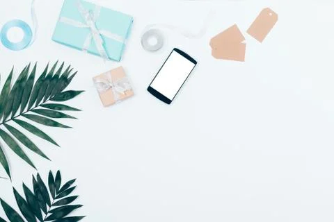 Flat lay celebration border with copy space Stock Photos