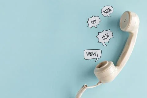 Flat lay chat bubbles with telephone receiver copy space Resolution and high Stock Photos