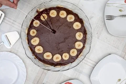 Flat lay of a chocholate cake Fotos Stock