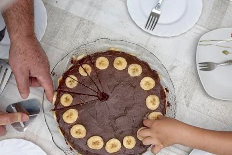 Flat lay of a chocholate cake Stockfoto's