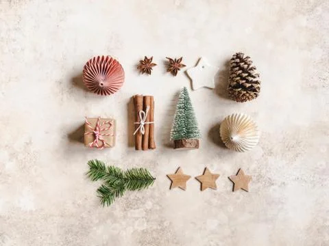 Flat lay Christmas composition Stock Photos