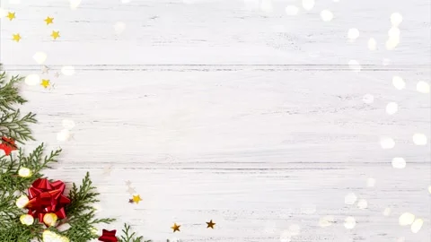 Flat lay of Christmas decorations on white wooden background with bokeh Stock Footage 164210043