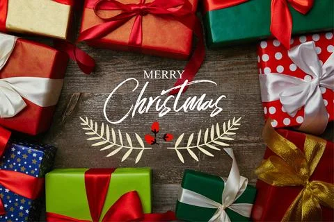 Flat lay christmas presents wrapped Stock Illustration
