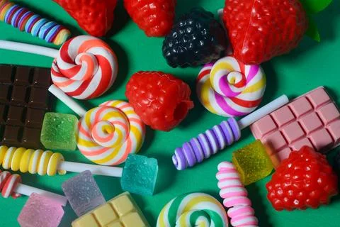 Flat lay close up sweet snack with assorted blueberries, blackberries, stra.. Stock Photos