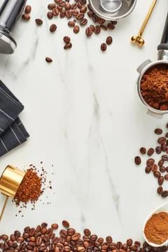 Flat lay of coffee background. Stock Photos