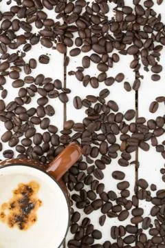 Flat lay coffee beans Stock Photos