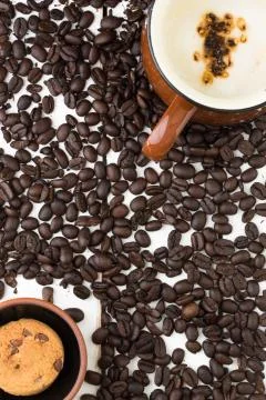 Flat lay coffee with cookie Stock Photos