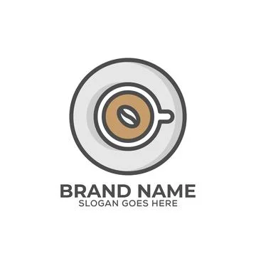 Flat lay coffee cup logo, outline coffee shop logo template, flat design vect Stock Illustration
