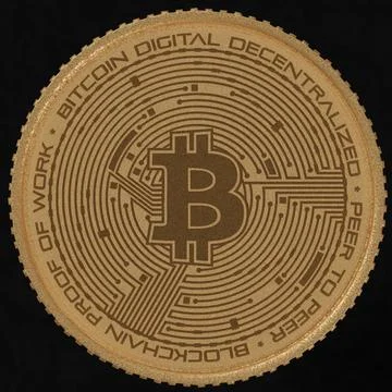 Flat lay of coin with bitcoin cryptocurrency symbol in dark environment Stock Illustration