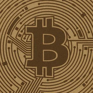 Flat lay of coin with bitcoin cryptocurrency symbol Stock Illustration