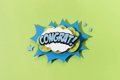Flat lay comics speech bubble arrangement. Retro comics speech bubble Foto stock