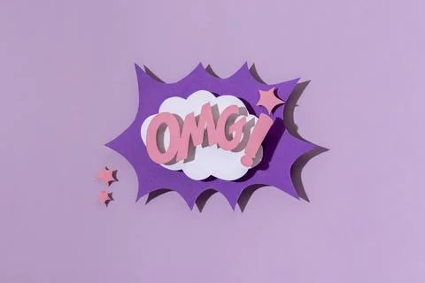Flat lay comics speech bubble arrangement. Retro comics speech bubble Stock Photos
