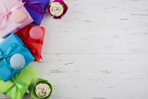 Flat lay composition birthday elements with copyspace Stock Photos