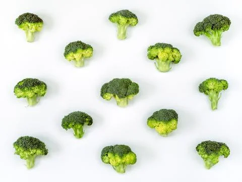 Flat lay composition with broccoli raw on color background white Stock Photos
