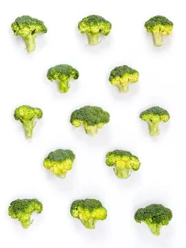 Flat lay composition with broccoli raw on color background white Stock Photos