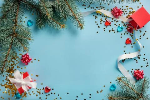 Flat lay composition with Christmas and New Year accessories. Stock Photos