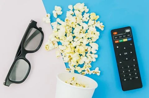 Flat lay composition cinema elements. High quality photo flat lay composit... Stock Photos