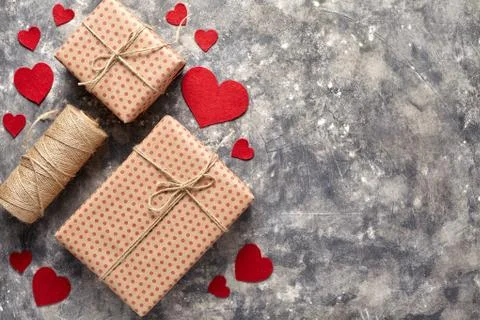 Flat lay composition in concrete background on Valentine's Day, a birthday with Stock Photos