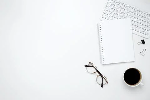 Flat lay composition with copy space. Office workspace and productivity conce Stock Photos