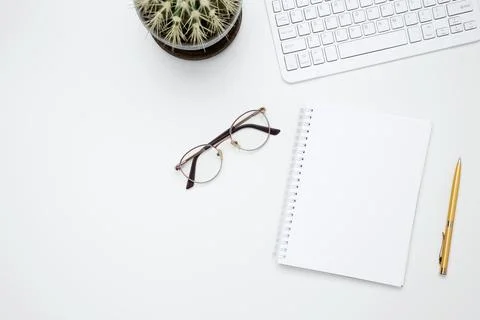 Flat lay composition with copy space. Office workspace and productivity conce Stock Photos