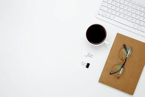 Flat lay composition with copy space. Office workspace and productivity conce Stock Photos