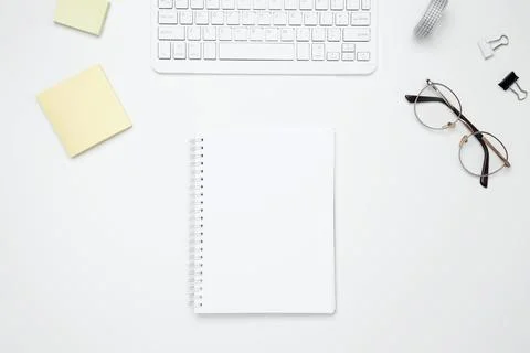 Flat lay composition with copy space. Office workspace and productivity conce Stock Photos