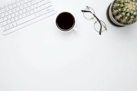 Flat lay composition with copy space. Office workspace and productivity conce Stock Photos