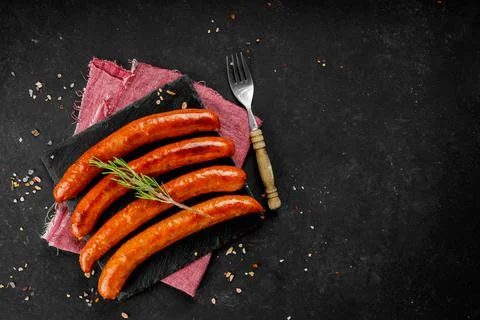 Flat lay composition of delicious hot dogs and sandwiches with different Stock Photos