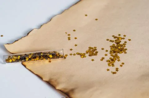 Flat lay composition with empty Santa's list and Christmas decoration on whit Stock Photos
