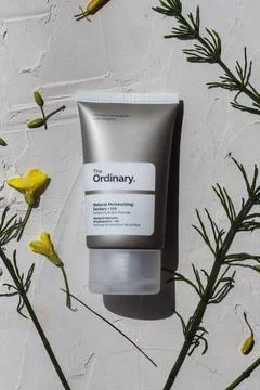 Flat lay composition of a famous brand the ordinary. Stock Photos
