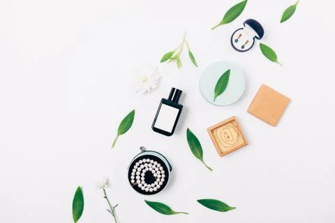 Flat lay composition of feminine gift boxes Stock Photos