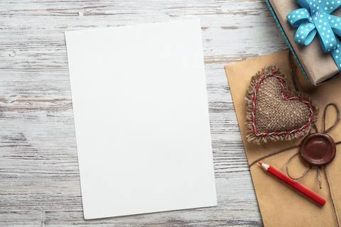 Flat lay composition with handmade fabric hearts Stock Photos