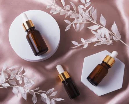 Flat lay composition with herbal essential oils Stock Photos